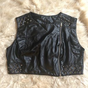 Black faux leather crop top with studs size medium